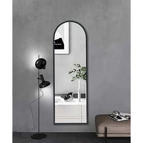 Parisloft Metal Framed Arched Wall-Mounted Mirror, Black,47.625"H