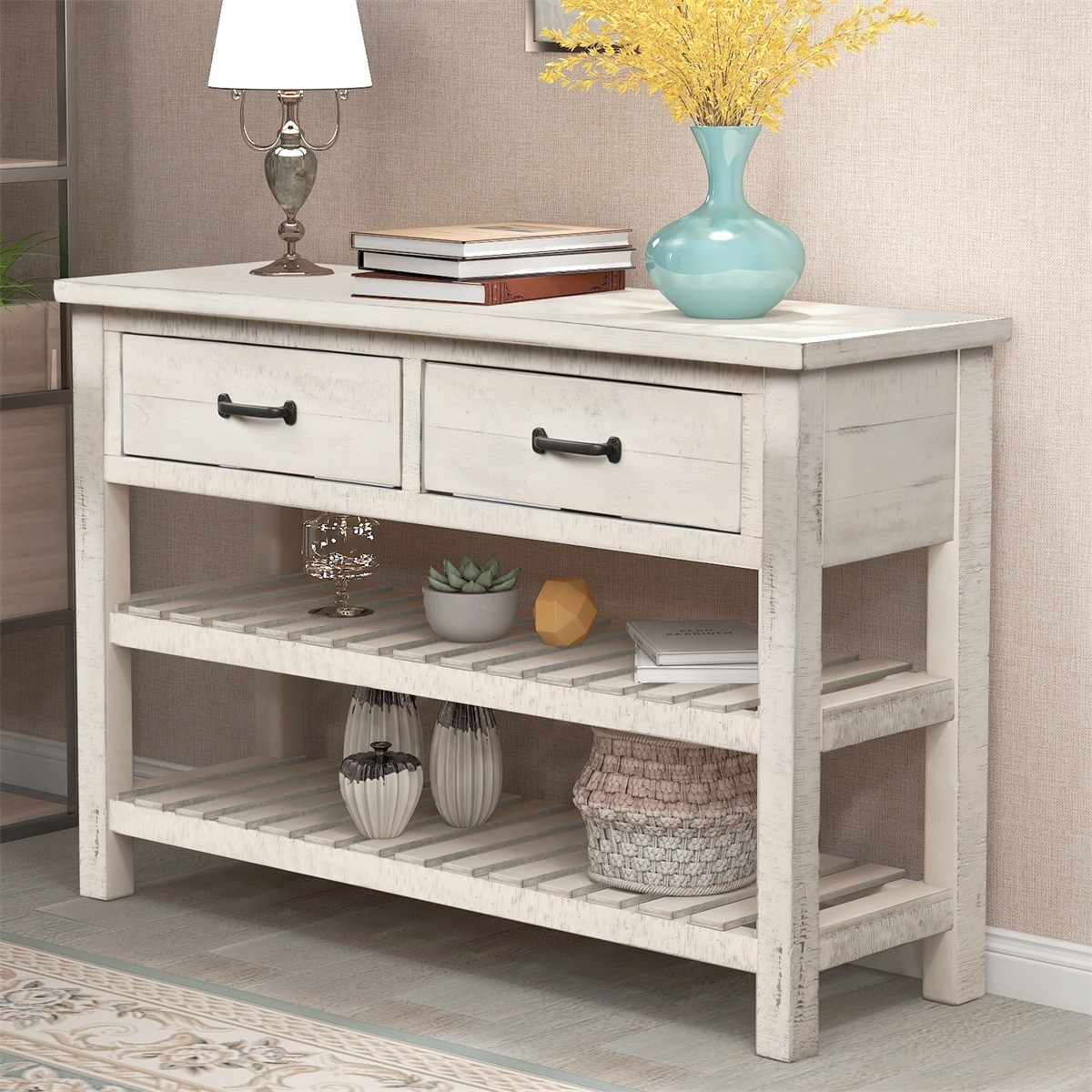Modernluxe Retro Console Entryway Table With Drawers And Shelves Walmart Com Walmart Com