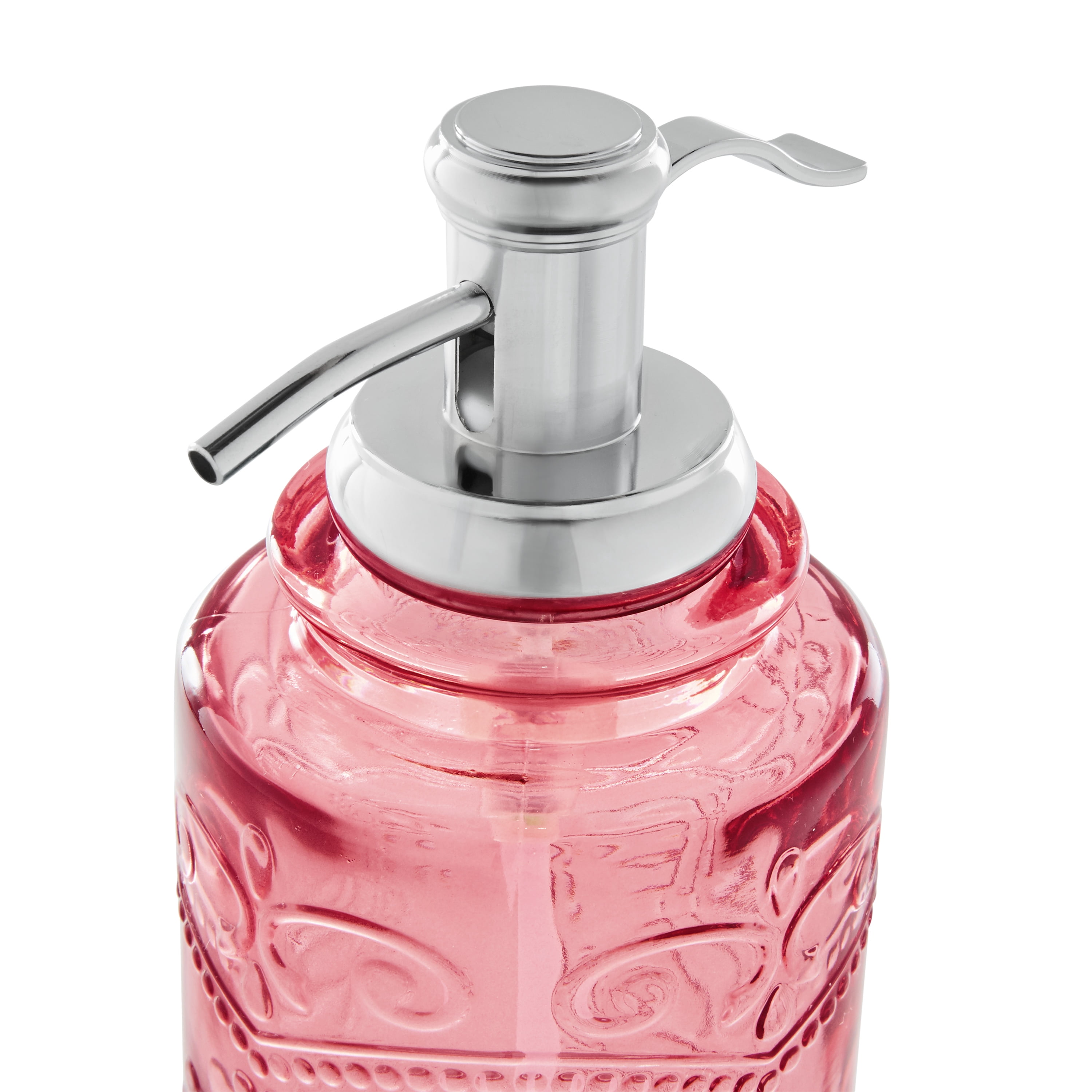 Coral Pink 2 Piece Embossed Glass Bath Accessory Set, The Pioneer Woman Amelia