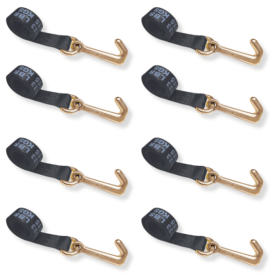 8 Pack Heavy Duty G70 2" x 10' Mini J Hook Towing Strap for Trailer Wrecker