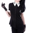 thumbnail image 2 of Viikei Women's Plus Size Short Sleeve Print Gothic Punk Black V-Neck Button down T-Shirt, 2 of 5