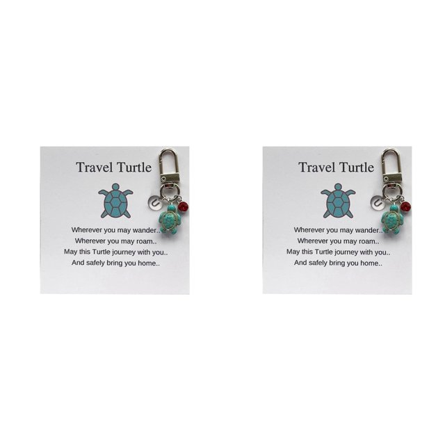 (2-Pack) Rinsvye 26 Letter Handmade Turtle Womens Wallet Lanyard Keychain Turtle Combination Pendant Key Rings Heavy Duty 26 Letter Surname Travel Key Ring Women Turtle Keychain Pendant