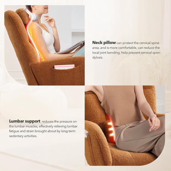 Historyli Rocking Chair-300Lb Glider Chair with Wood Legs/Two Side Pockets-Teddy Upholstered Glider Rocker with Padded Seat High Backrest for Living Room/Bedroom-Brown