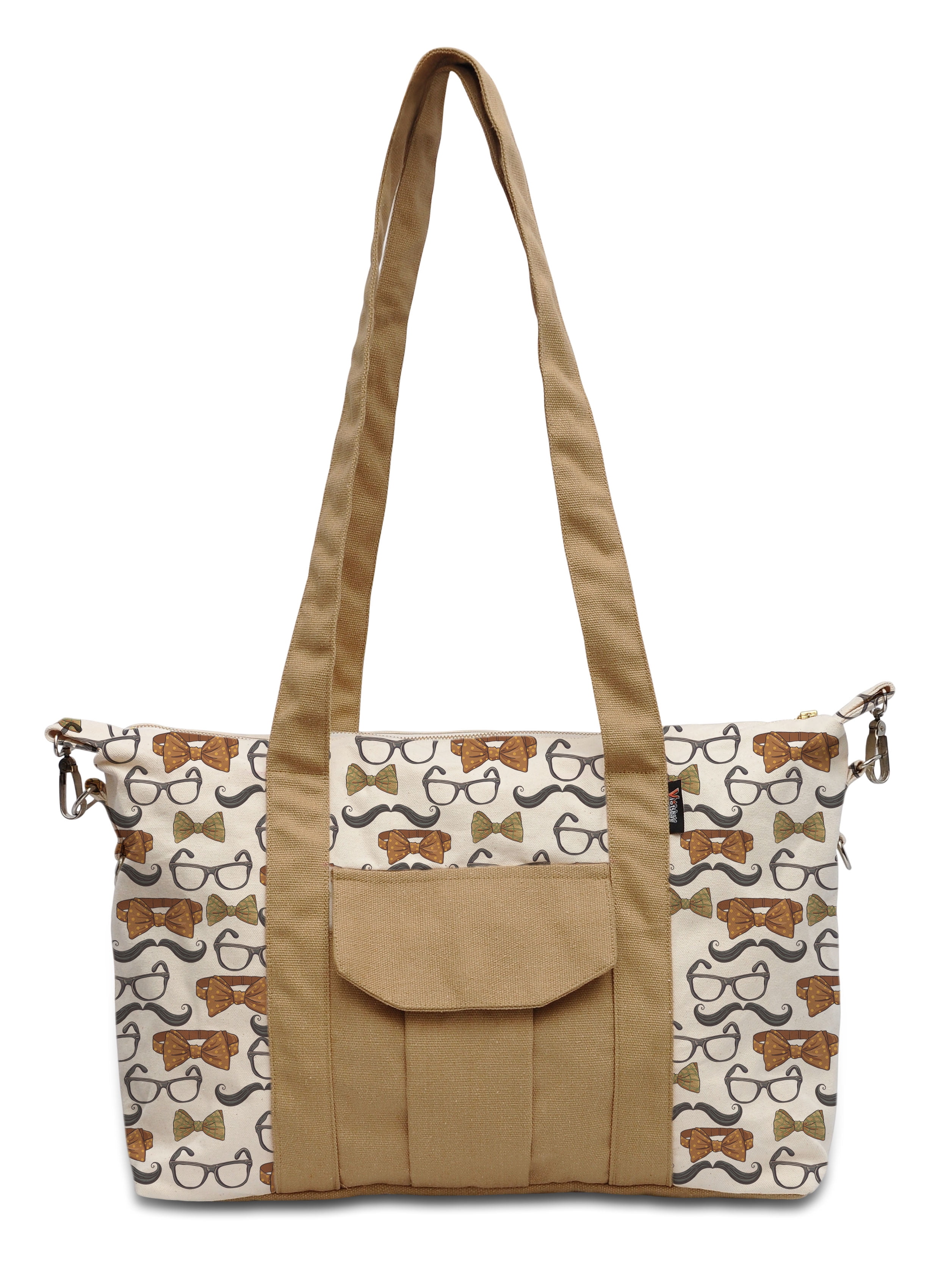 Vintage Hipster BeigeSand Brown Printed Picnic Canvas Shoulder Bags WAS_18