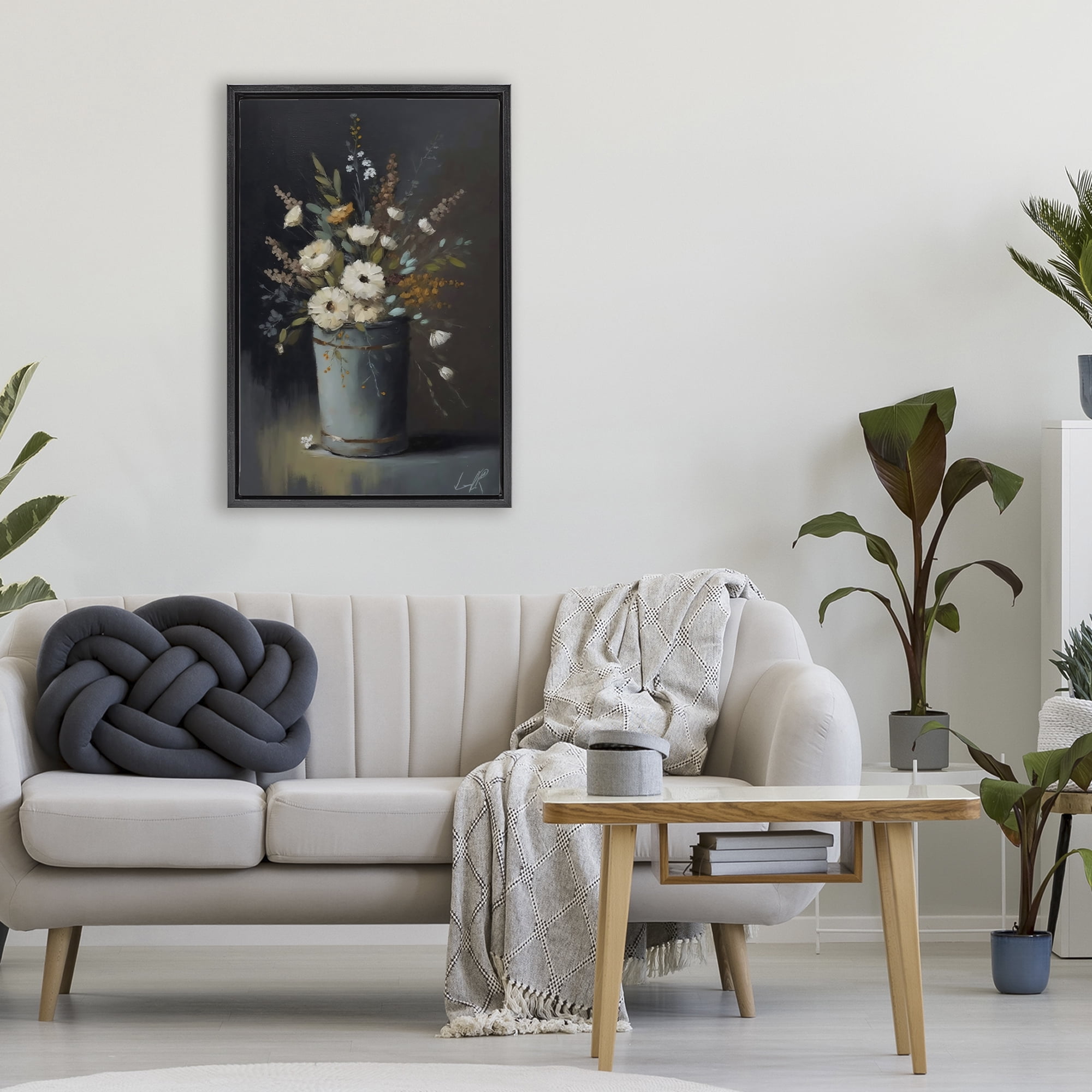 Stupell Industries Rustic Floral Bouquet Bucket Black Framed Floater Canvas Wall Art, design by Creative Studio