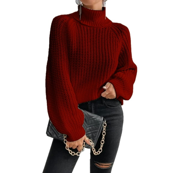 Long Sleeve Turtleneck Sweater Women Winter Pullover Polyester Knit Top Loose Fit Cable Weaving Comfortable Winterwear