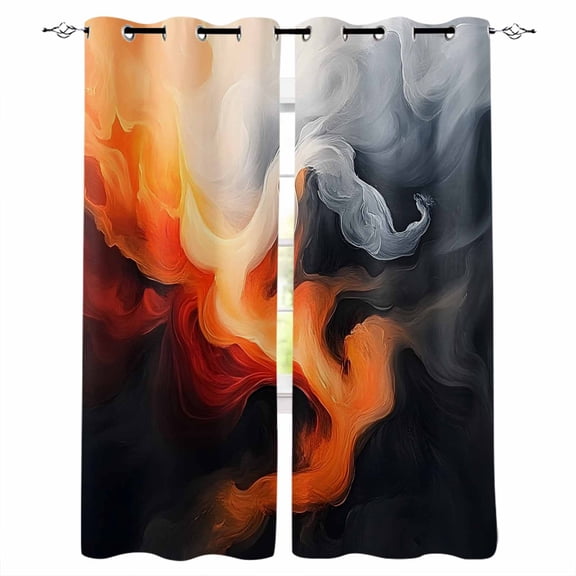 Burnt Orange Black Abstract Art Blackout Curtains for Bedroom/Living Room, Thermal Insulated Kitchen Curtains, Modern Art White Grommet Darkening Window Treatment Drapes 42"x63"x2
