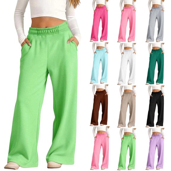 Baggy Sweatpants for Girls Casual Elastic Waist Sports Sweatpants With Side Pockets Slim Solid Color Baggy Fall Lounge Sweat Pants