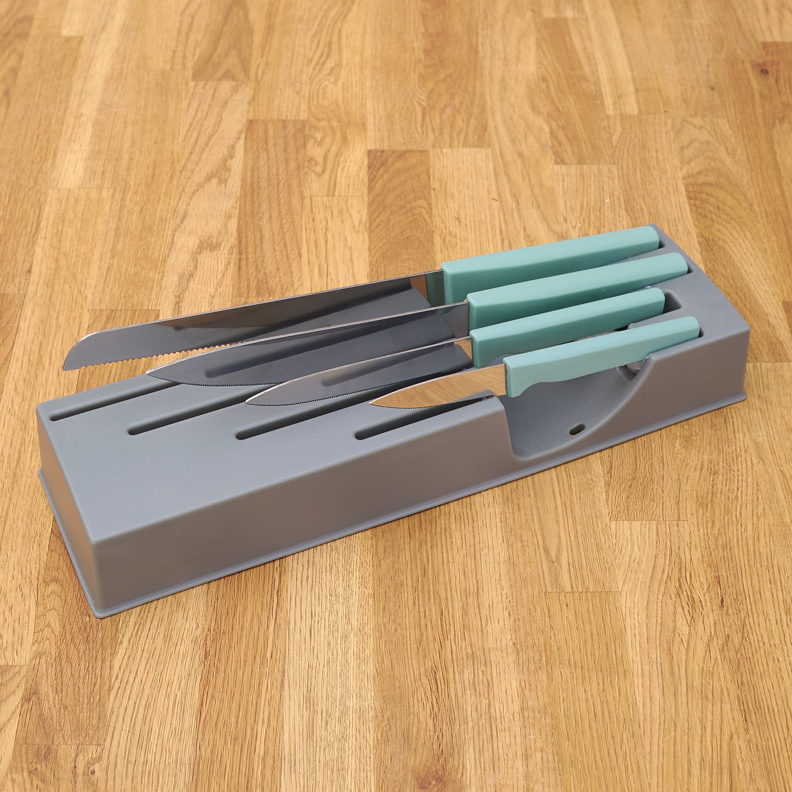 Gray Lightweight Knife Block Set with 4 Different Cutting Implements
