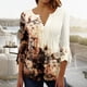 thumbnail image 2 of Blusa de verano para mujer con estampado de pliegues sexy y mangas 3/4 con cuello en V y botones OAVQHLG3B Store  lin121212, 2 of 5