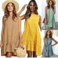 thumbnail image 3 of Popular cuello redondo sin mangas lunares suelto gran swing hoja de loto vestido Irfora Vino tinto XL, 3 of 5