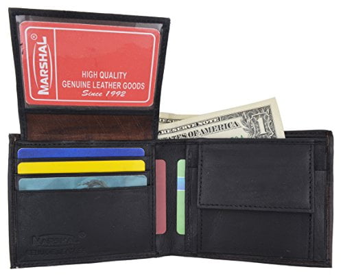 Gents Leather Wallet with Change Pocket id Flap Credit Card Sections BLACK 