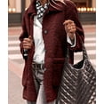 thumbnail image 4 of Women Winter Faux Fur Long Sleeve Lapel Button Down Pockets Fleece Jacket Casual Trendy Outerwear Deep Red L, 4 of 9