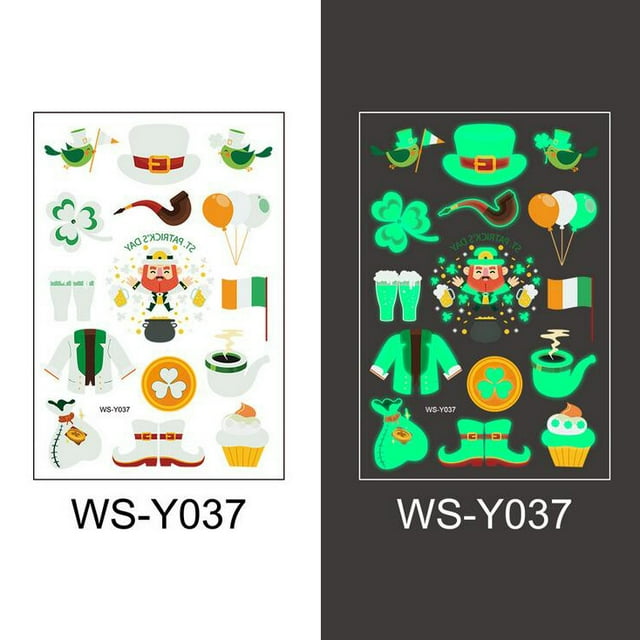 Agiferg St. Patrick'S Day Tattoo Sticker Lumineux Fluorescent Coloré Festival Irlandais