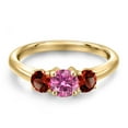 thumbnail image 3 of Gem Stone King 10K Yellow Gold Pink Moissanite and Red Garnet Engagement Ring for Women | 1.24 Cttw | Round 5MM | Gemstone Birthstone | Size 7, 3 of 6