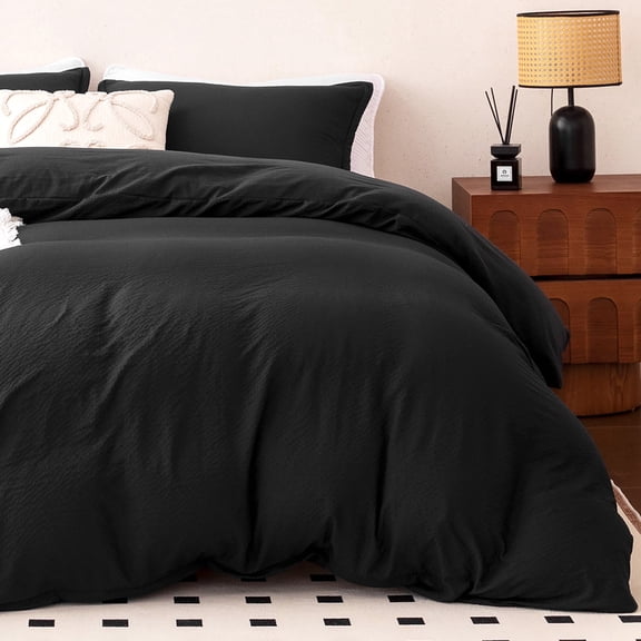 Sleep Zone Seersucker Ruffled Duvet Cover Set Twin/Twin XL, Soft Breathable Bedding Set, Wrinkle Resistant, Modern Textured, All Season Use (Black, Twin/Twin XL)