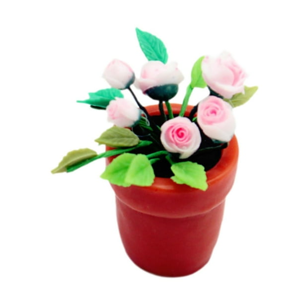 Flores en maceta Hugo decoración casa de muñecas resina 1:6 1:12 Flores rosadas