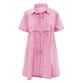 thumbnail image 4 of GEWSEY Women's Short Sleeve Button Down Flowy Tiered Denim Dress (Red, XL), 4 of 5