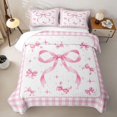 thumbnail image 2 of Manfei Pink Bows Checkered Print Twin Quilt Set for Girls, Cute Ribbon Bows Twin Coverlet Set, 2 of 7