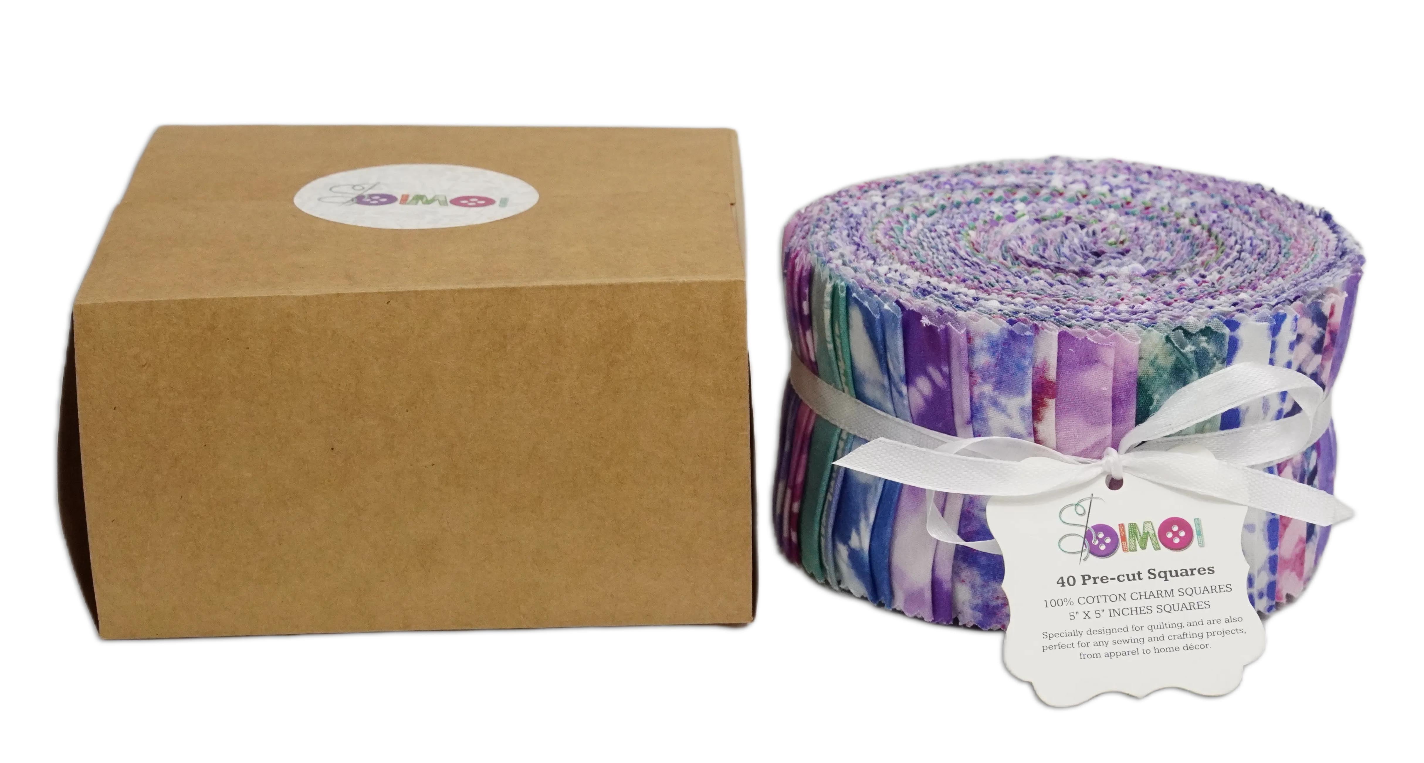 Soimoi 40Pcs Tie & Dye Print Precut Fabrics Strips Roll Up 2.5x42inches Cotton Jelly Rolls for Quilting