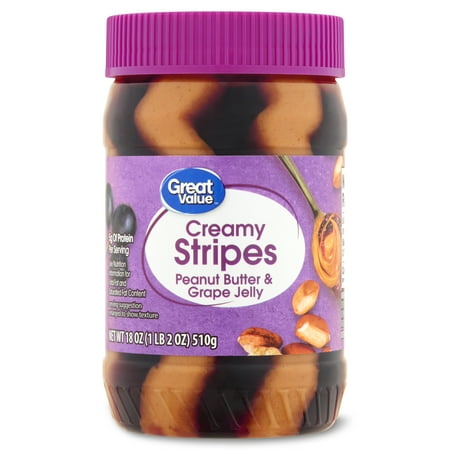 Great Value Creamy Stripes Peanut Butter & Grape Jelly, 18 oz