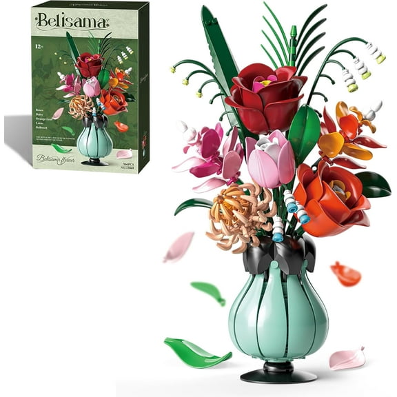 GZBrick Rose Flowers Bouquet Building Sets with Vase for Adults Girls Compatible with Lego