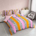 thumbnail image 2 of Homewish Silver Sequins Print King Bedding for Girls, Orange Pink Stripe King Bed in a Bag, Pink Reversible, 7-Piece, 2 of 7