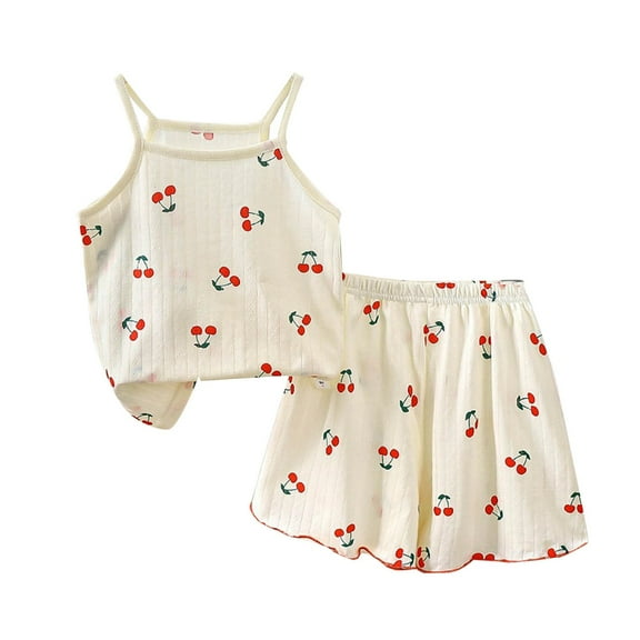 SROBPTY Toddler Girls Summer Sets, Girl Fashion Casual Printed Sleeveless Round Neck Shirt and Shorts Breathable Set Khaki 8-9 Years