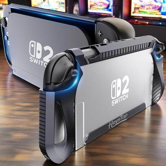 HEYSTOP Switch 2 Case Compatible with Nintendo Switch 2 Dockable Case Cover, Switch 2 Protective TPU Cover with Screen Protector and 6 Thumb Grips, HD Tempered Glass, Shock Absorption and Anti-Scratc