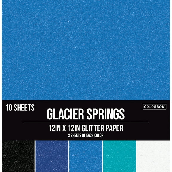 Colorbok Glitter Blue Glacier Paper Pad, 12"x12", 222 lb./330 GSM, 10 Sheets