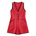 thumbnail image 6 of Women's Summer Casual Romper V Neck Sleeveless Short Jumpsuits Button Down Overalls with Pockets Lightweight Lounge Playwear Beach Vacation Essential, 6 of 6