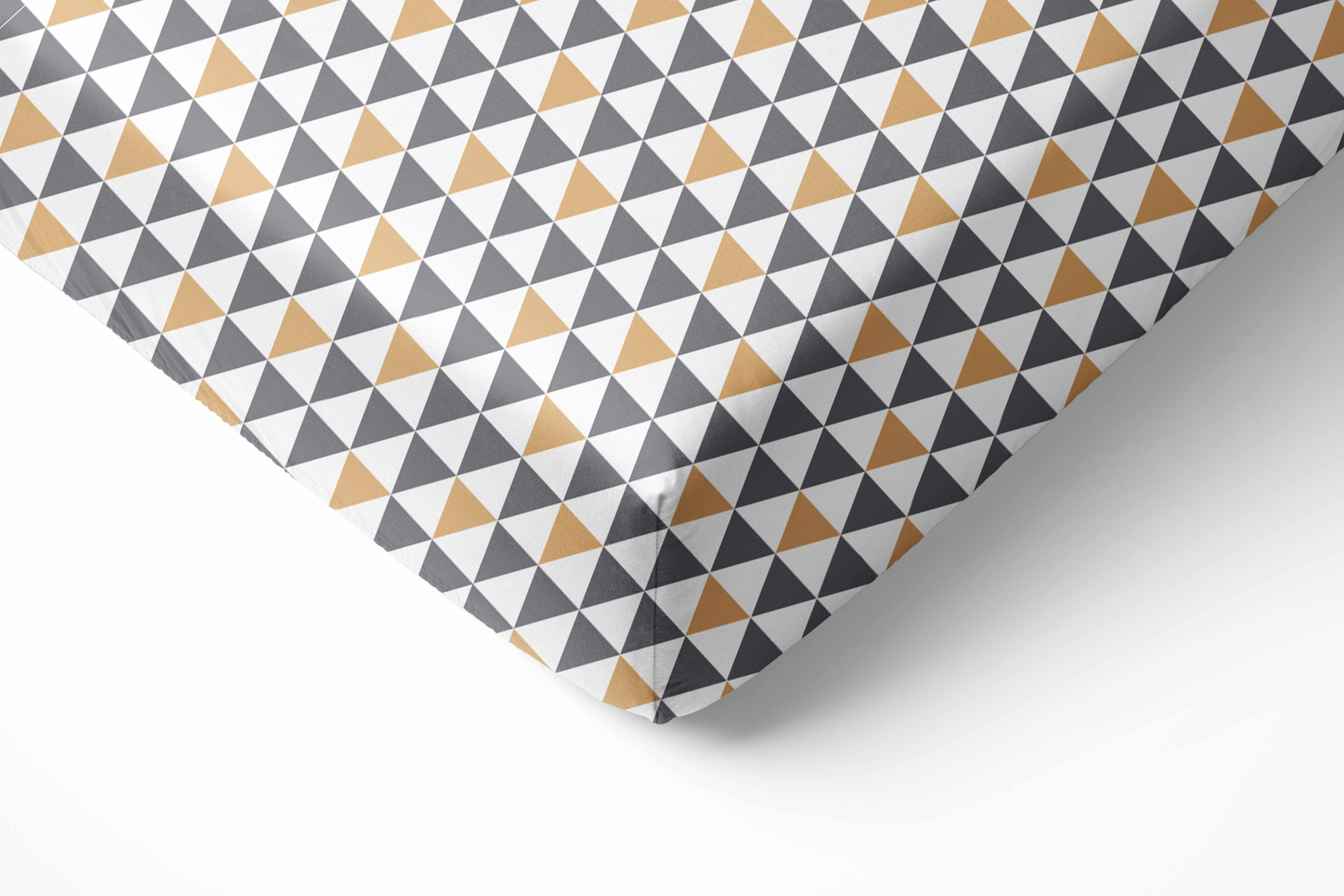 Bacati - Woodlands Grey/Beige Triangles Neutral Cotton Printed Crib Fitted Sheet