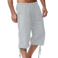 thumbnail image 2 of CONZONE Mens Baggy Linen Capri Pants Wide Leg Pants for Men Trendy Elastic Waist Drawstring Solid Soft Casual Joggers Pant With Pockets, 2 of 4