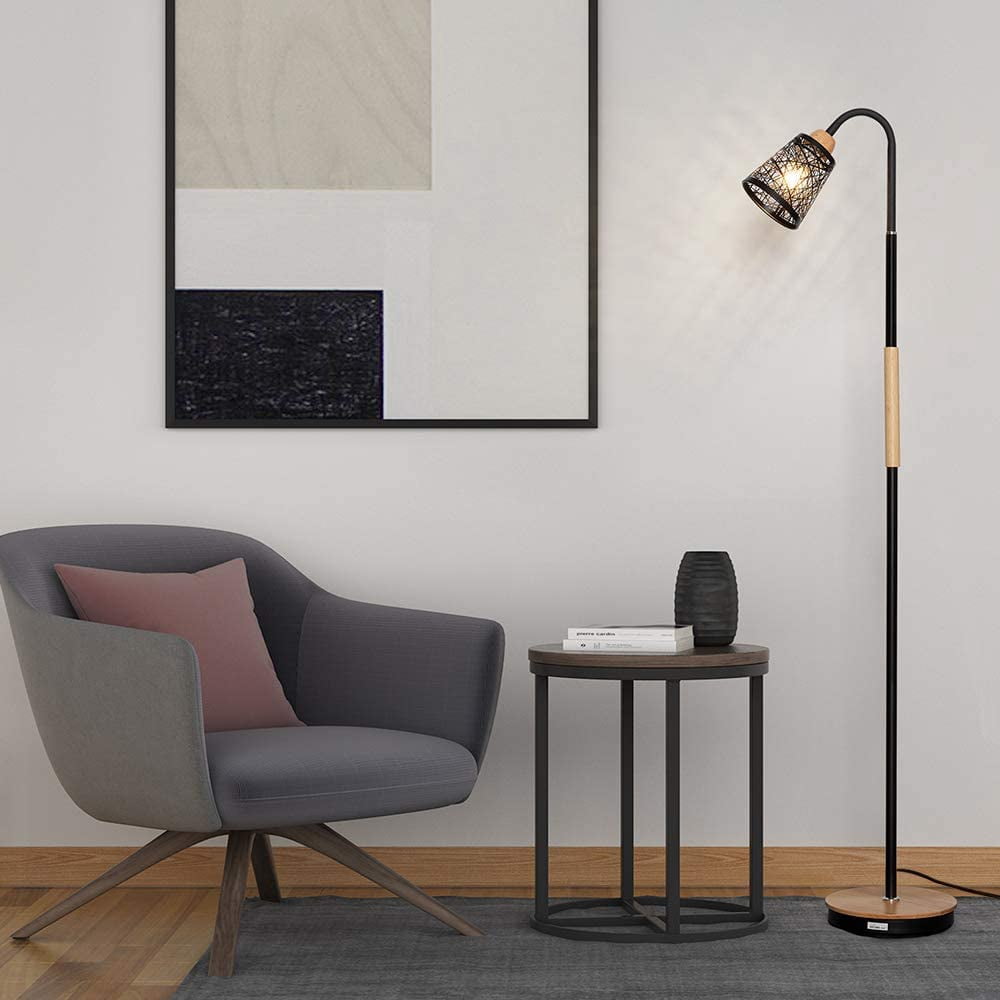 Haitral Industrial 54" 1-Light Adjustable Height Floor Lamp with 360 Adjustable Swing Arm, Black