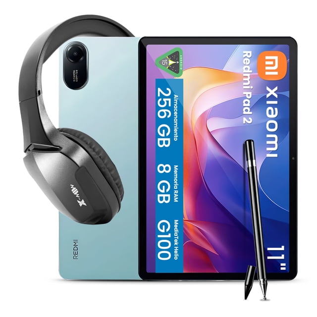 Combo Tablet Xiaomi Redmi Pad 2 11” 2.5K Helio G100 8GB 256GB + Audífonos Bluetooth y Lápiz Táctil
