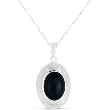 Onyx Sterling Silver Oval Pendant, 18