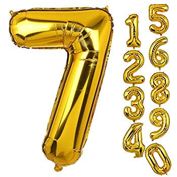 Big Number 7 Balloons Gold Mylar Foil Helium Balloons ...