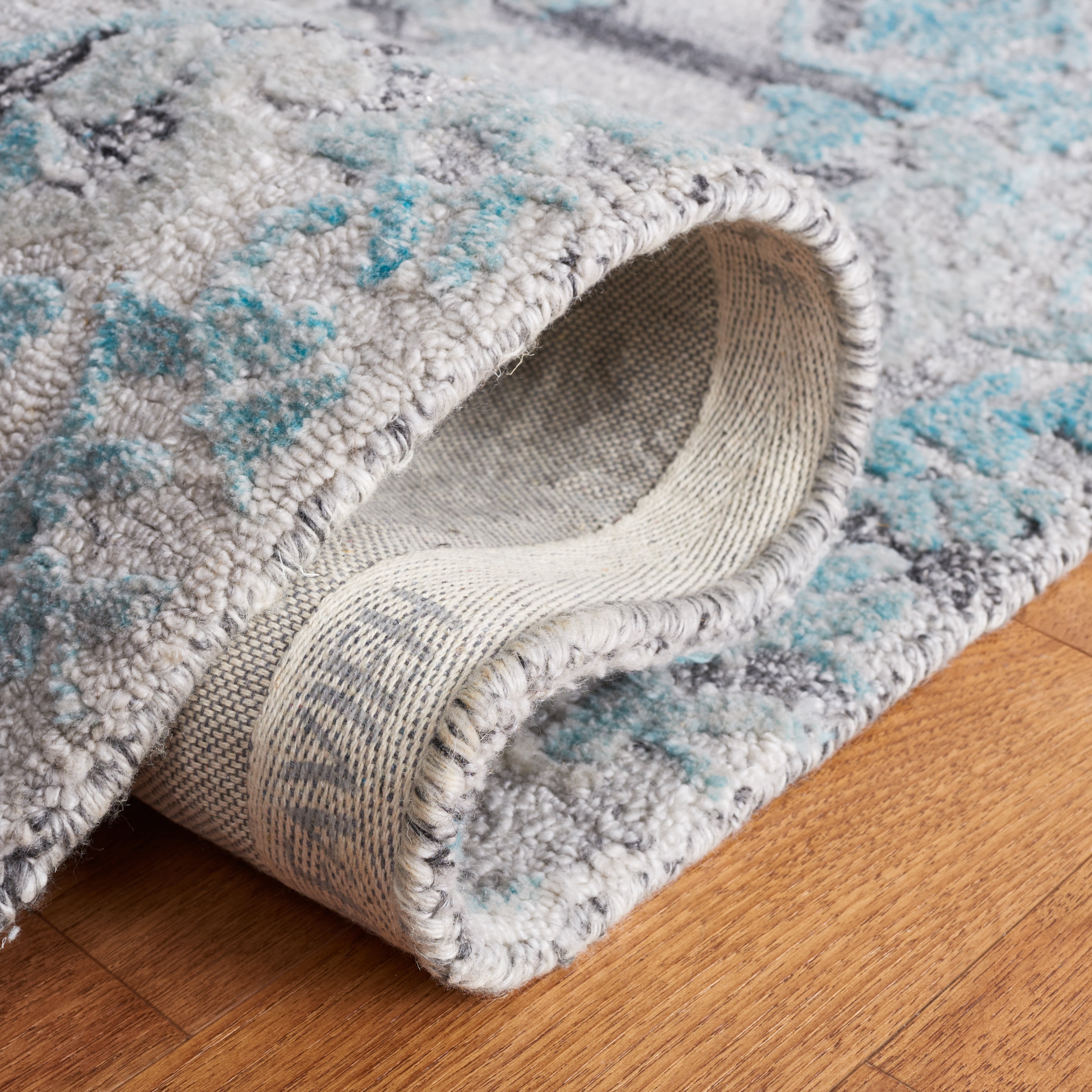 SAFAVIEH Marquee Madilyn Abstract Polyester Area Rug, Grey/Teal, 4' x 6'