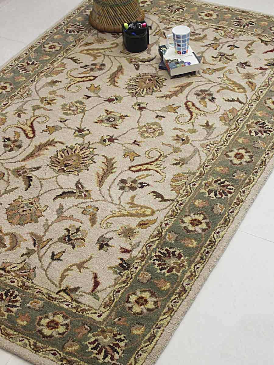 Rugsotic Carpets Hand Tufted Wool 6'x9' Area Rug Oriental Cream Green