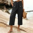 thumbnail image 7 of VV AVEORS Capris For Women Pull On Wide Leg Linen Cargo Pants Summer Buttons High Waist Beach Vacation Trousers With Pockets Black XL, 7 of 7