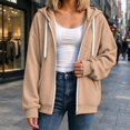 thumbnail image 2 of Women's Full Zip Hoodie, Oversized Long Sleeve Hooded Sweatshirt with Pockets, Casual Lightweight Zip Up Jacket, 2 of 7