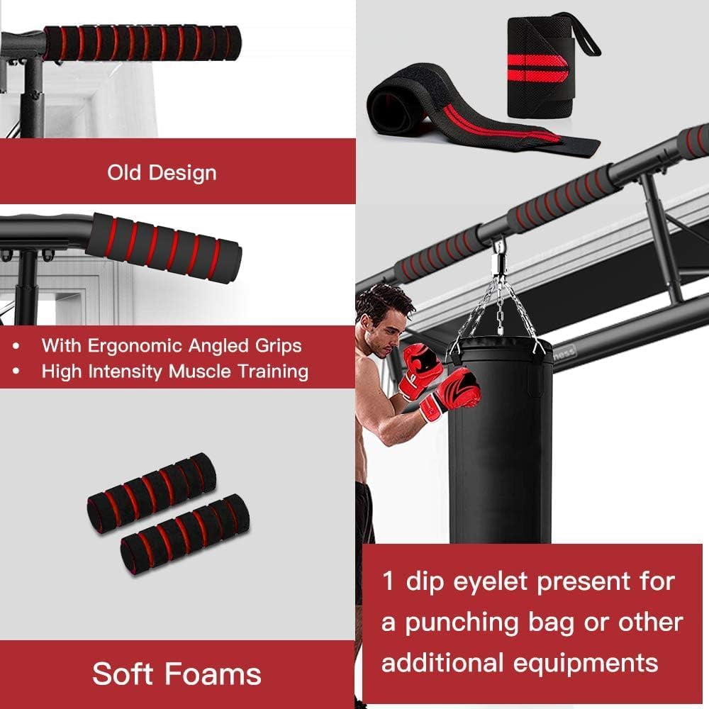 Pull Up Bar Doorway with Ergonomic Grip - Fitness Chin-Up Frame for Home Gym Exercise - Multi-Angle Grip - 2024 Upgrade Smart Hook (Fits Almost All Doors)