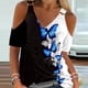 thumbnail image 3 of Gibobby Blusa Termica Camisa informal de verano para mujer, blusa con cuello en V y hombros descubiertos, camiseta de manga corta de Color sólido（Azul， M), 3 of 4