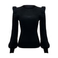 thumbnail image 4 of Long Sleeve Shirts For Women Ruffle Shoulder Sweaters Crew Neck Slim Fitted Fall Ribbed Knit Tops Womens Long Sleeve Tops, 4 of 5