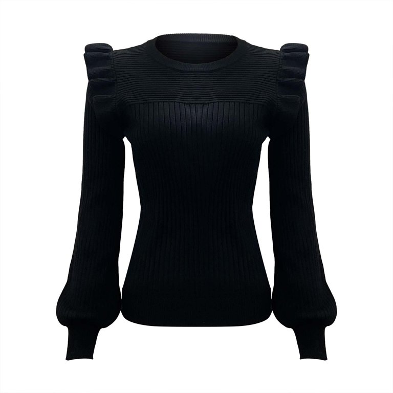 WNEGSTG Long Sleeve Shirts for Women Ruffle Shoulder