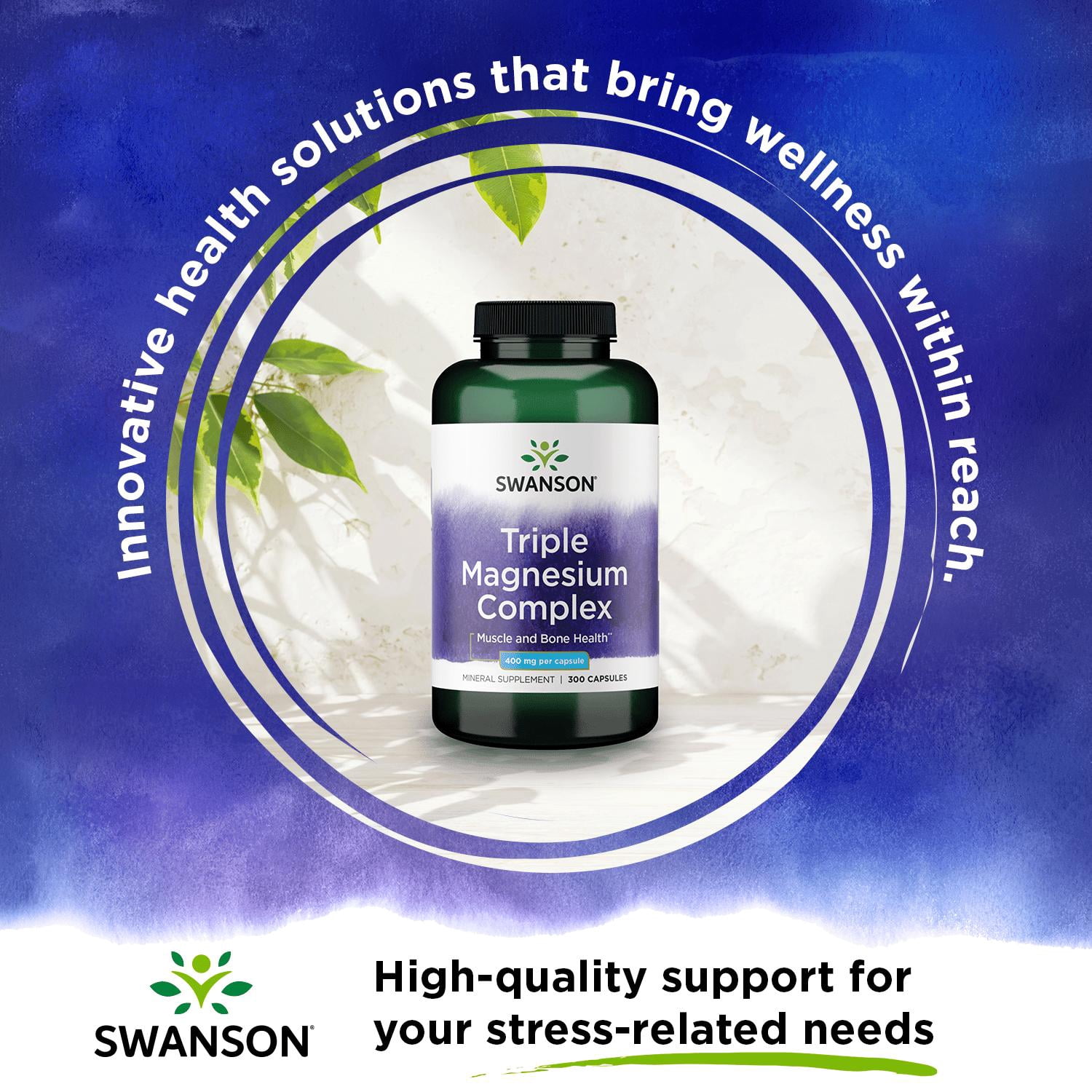 Swanson Triple Magnesium Complex Capsules, Citrate, Oxide, Aspartate, 400 mg, 300 Count