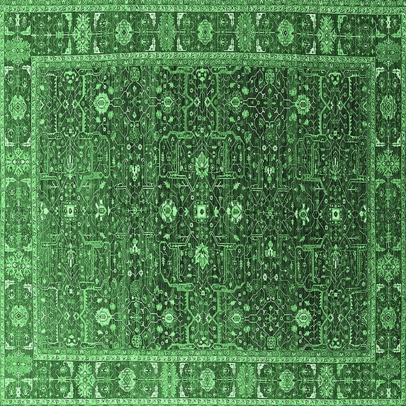 Ahgly Company Indoor Square Oriental Emerald Green Industrial Area Rugs, 3' Square