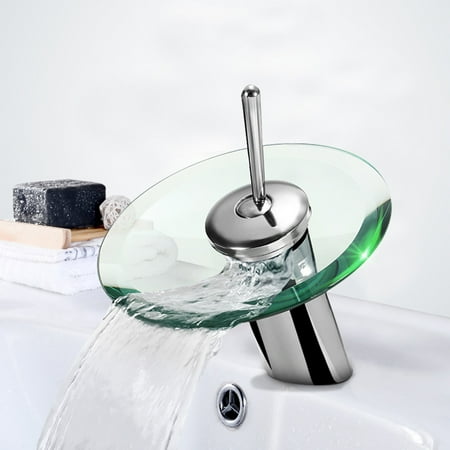 Optional Waterfall Faucet - Glass Waterfall Bathroom Kitchen Sink Round Basin Faucet Single Lever Mixer Tap