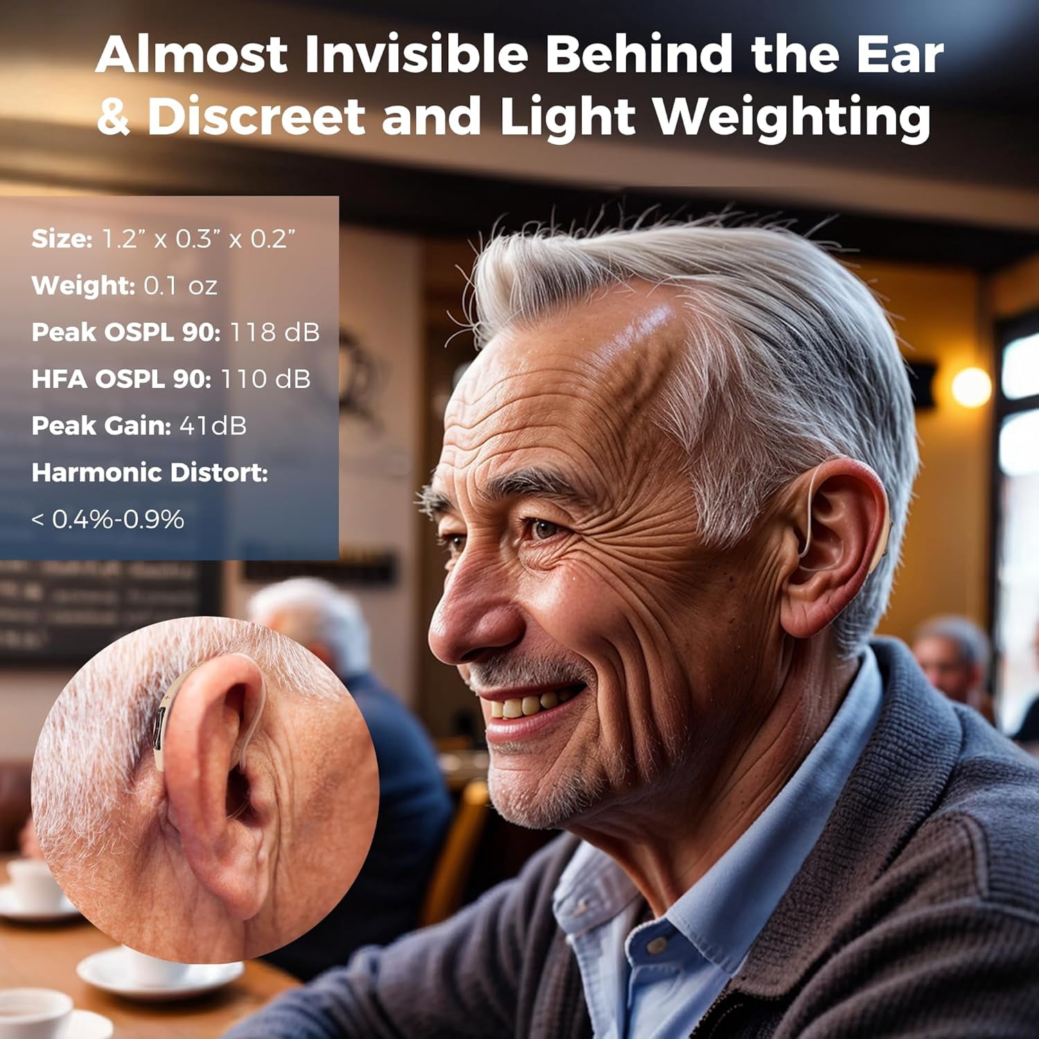 Rechargeable Hearing Aids for Seniors Adults, Advanced Multi Channel Digital BTE Hearing Assist, with Recycle Charging Case for 125 Hrs Backup Power, Auto-On/Off, Pair,