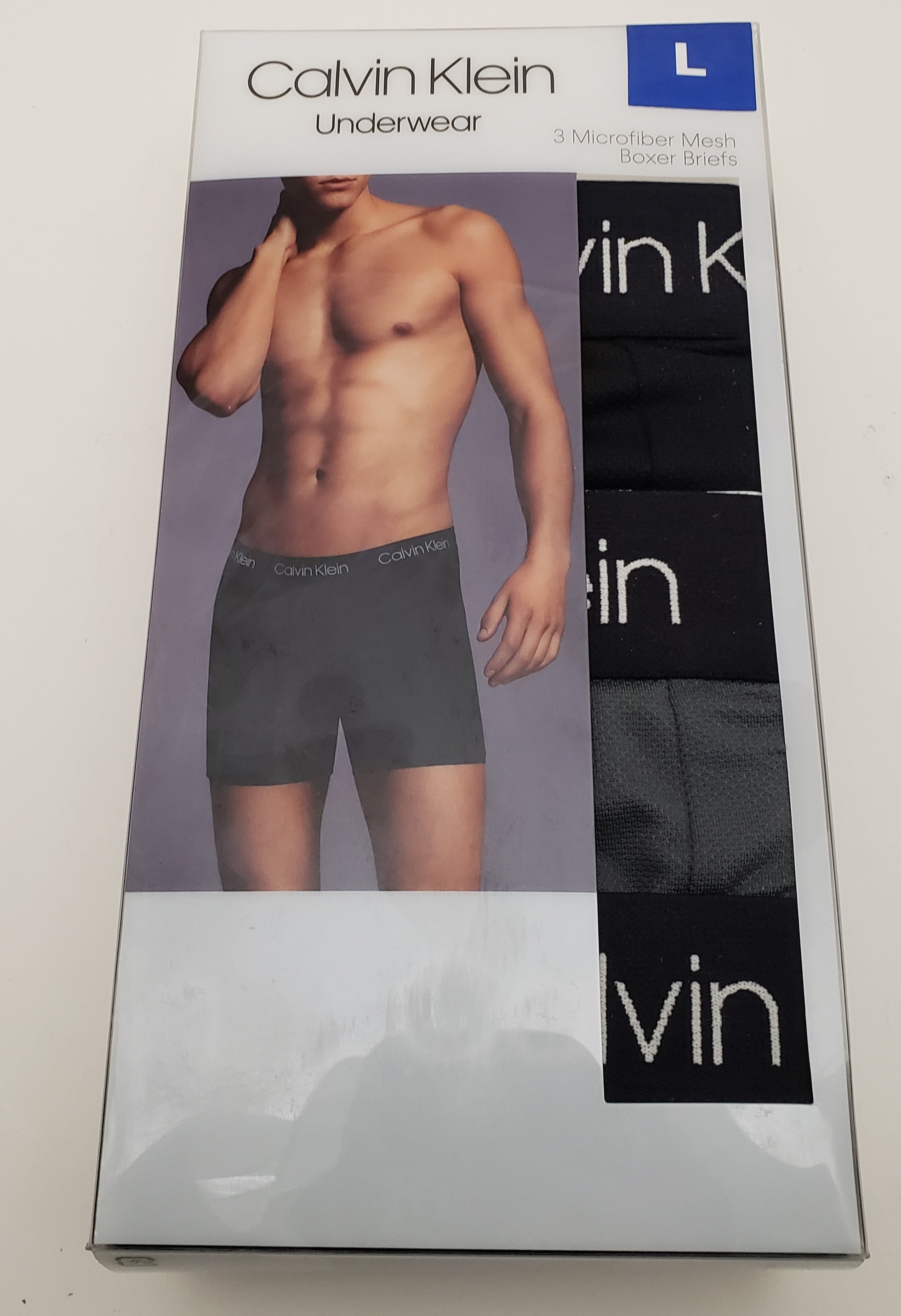 Calvin Klein Men Max Mesh Boxer Briefs Moisture wicking logo waistband underwear L Black Grey